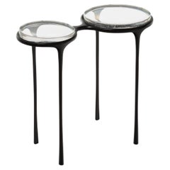 Spectacles Side Table  Dark Bronze base, Clear glass top