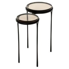 Spectacles Side Table, Monument Dark Bronze Base, Fog Cast Glass Top