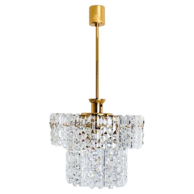 Spectactular Brass and Crystal Kinkeldey Pendant Light, 1970 For Sale