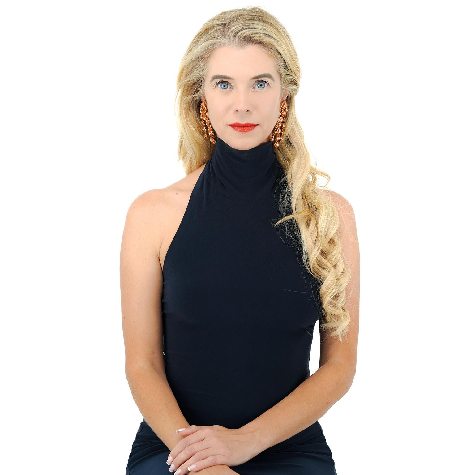 Orecchini lampadario in corallo e diamanti Sabbadini in vendita 3