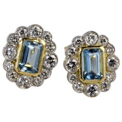 Spectacular 1.0 Carat Natural Aquamarine 1.10 Carat Diamond Earrings