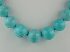Spectacular 100% Natural Untreated Persian Turquoise Necklace Diamond Clasp 1950