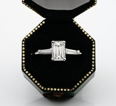 Spectacular 1.21 Carat Emerald Cut Diamond G VVS1 Tapered Diamond Side Ring