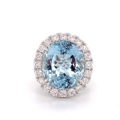 Spectacular 12.51ct Aquamarine & Diamond Cocktail Statement Ring
