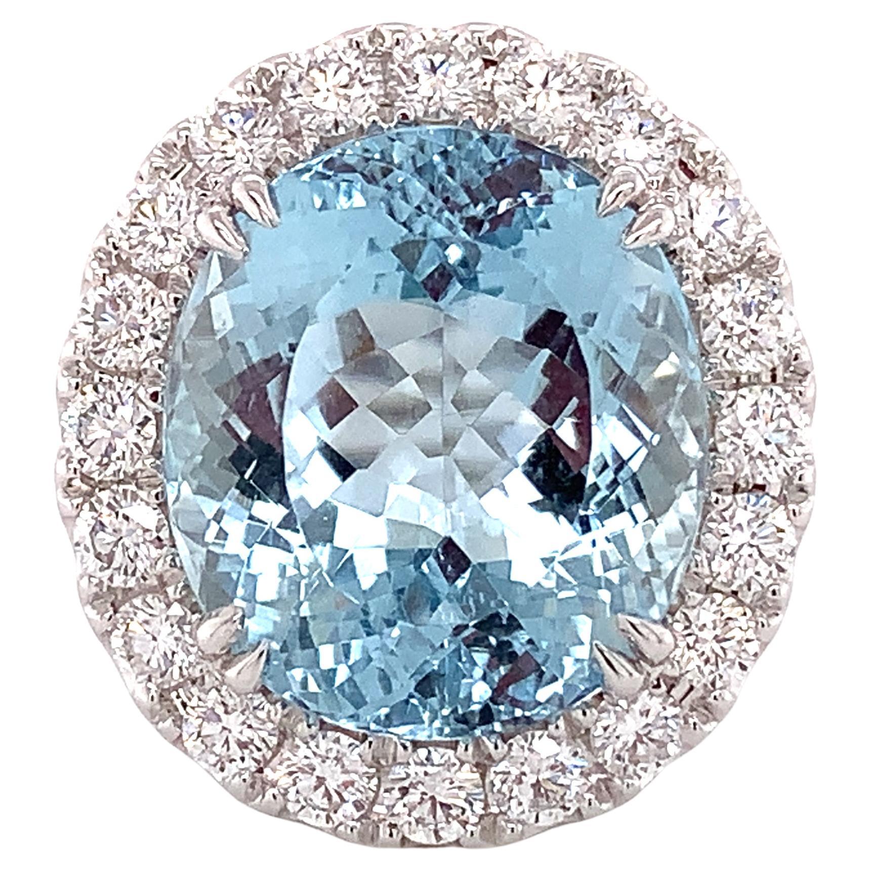 Spectacular 12.51ct Aquamarine & Diamond Cocktail Statement Ring For Sale