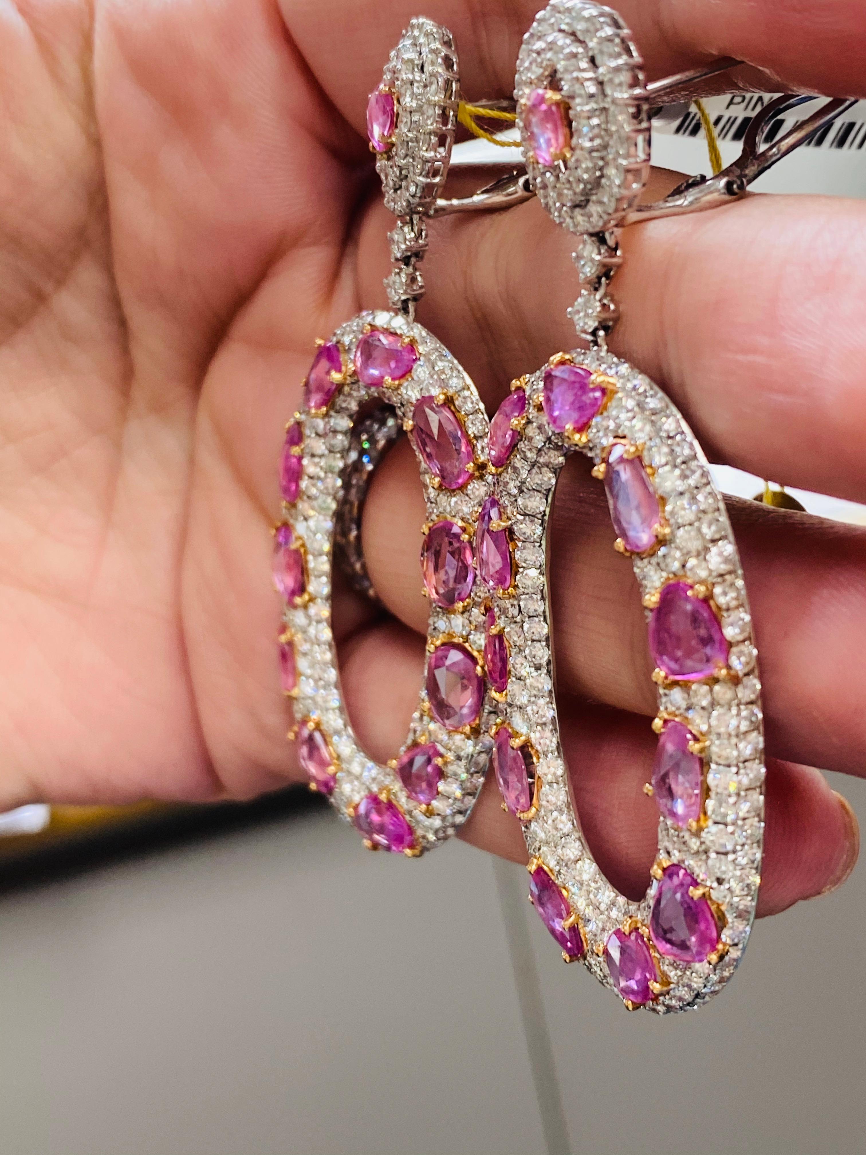Spectacular 12.62 Carat Pink Sapphire and Diamond Earrings In New Condition For Sale In New York, NY