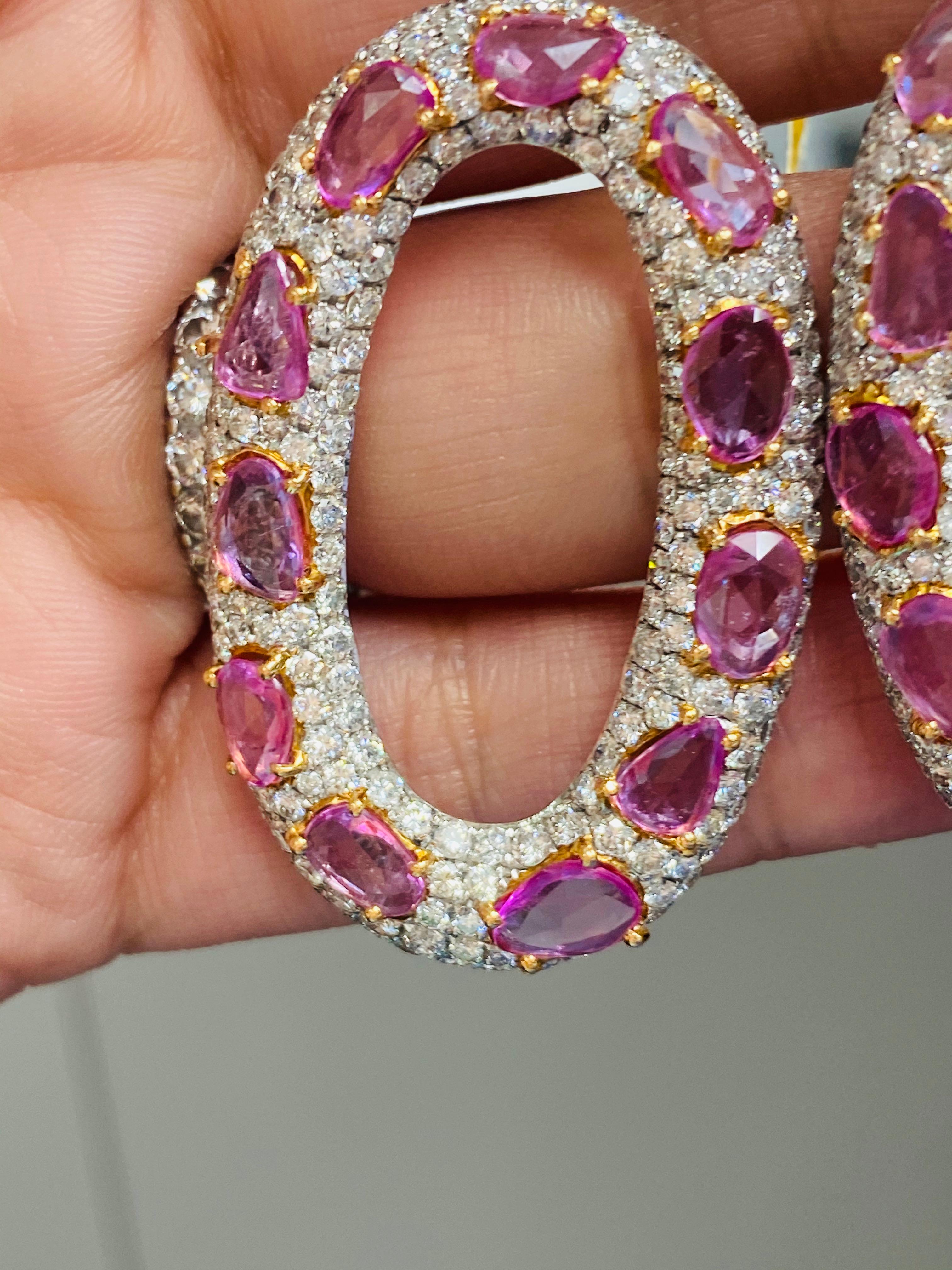Women's Spectacular 12.62 Carat Pink Sapphire and Diamond Earrings For Sale