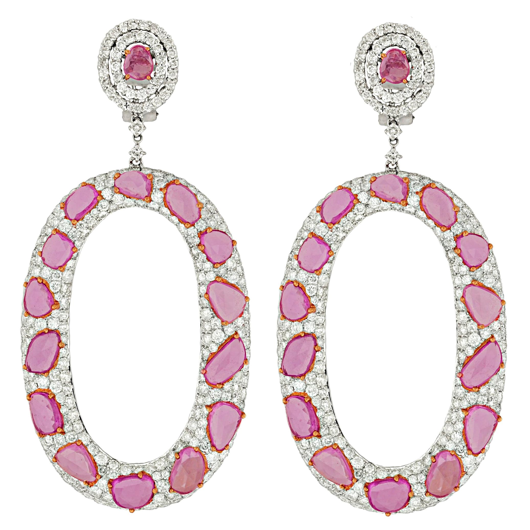 Spectaculaires boucles d'oreilles en saphir rose de 12,62 carats et diamants