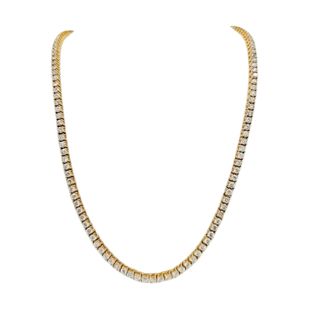 Spectacular 14K Gold Natural Diamond Tennis Necklace, 12.8 CTW, 24”