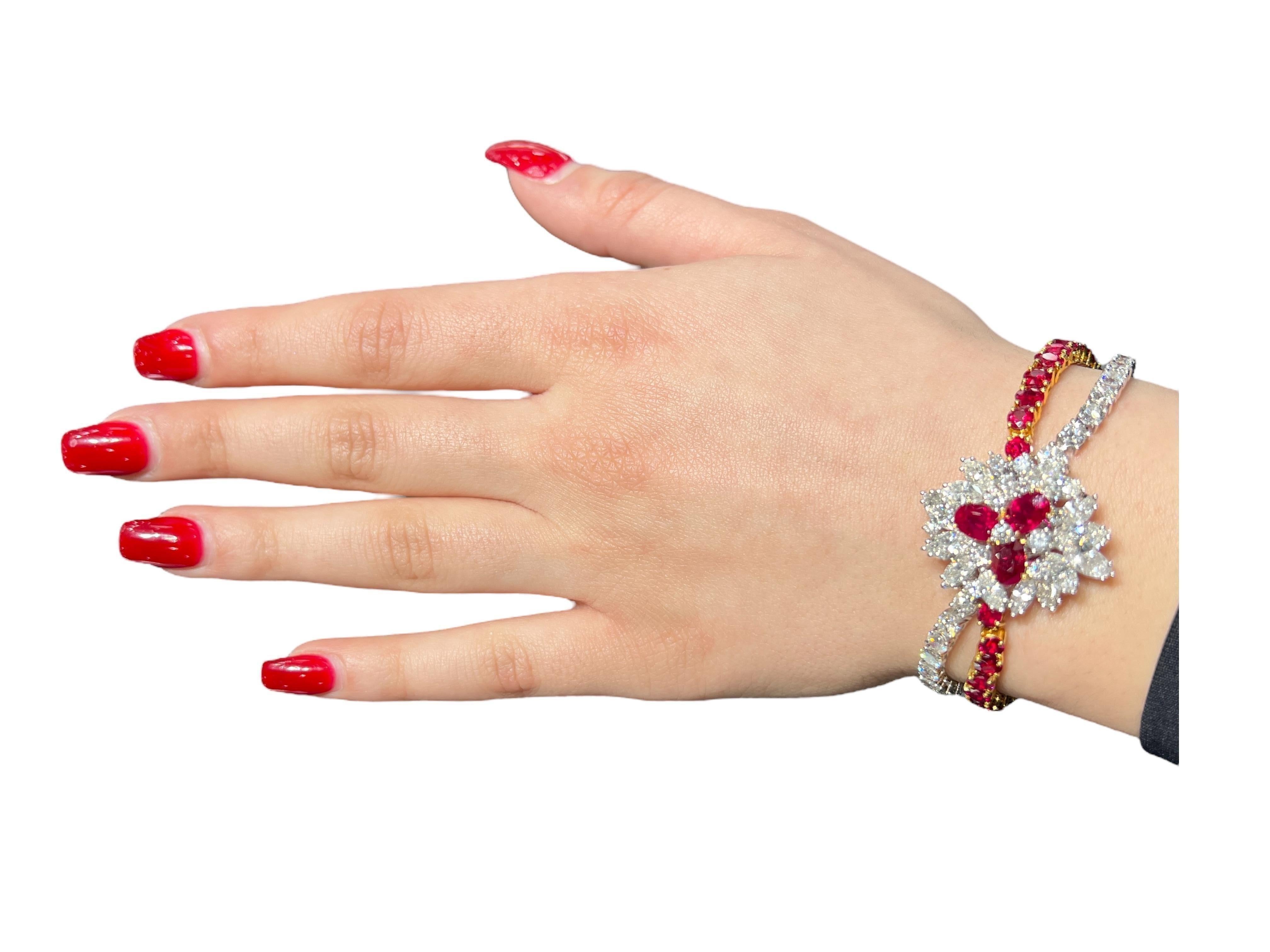 Espectacular Pulsera de Rubíes y Diamantes de 18,20 ct en Oro de 18K Declaración de Alta Joyería Contemporáneo en venta