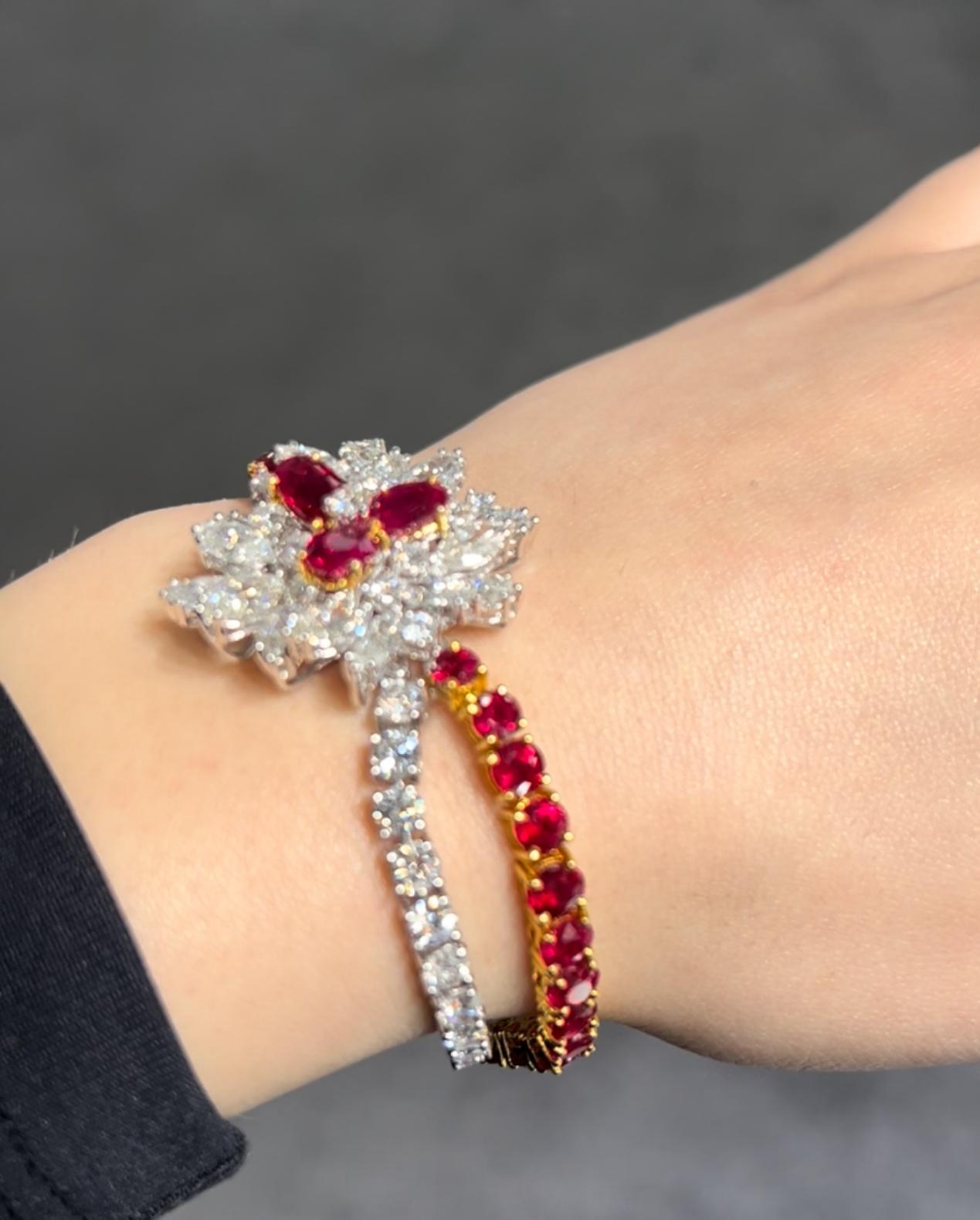 Espectacular Pulsera de Rubíes y Diamantes de 18,20 ct en Oro de 18K Declaración de Alta Joyería Corte marquesa en venta