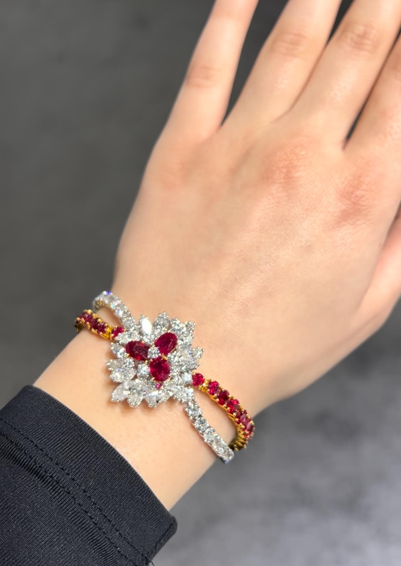 De las mujeres Espectacular Pulsera de Rubíes y Diamantes de 18,20 ct en Oro de 18K Declaración de Alta Joyería en venta