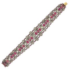 Spectacular 18 Karat Gold and Silver, Diamonds, Ruby Bracelet