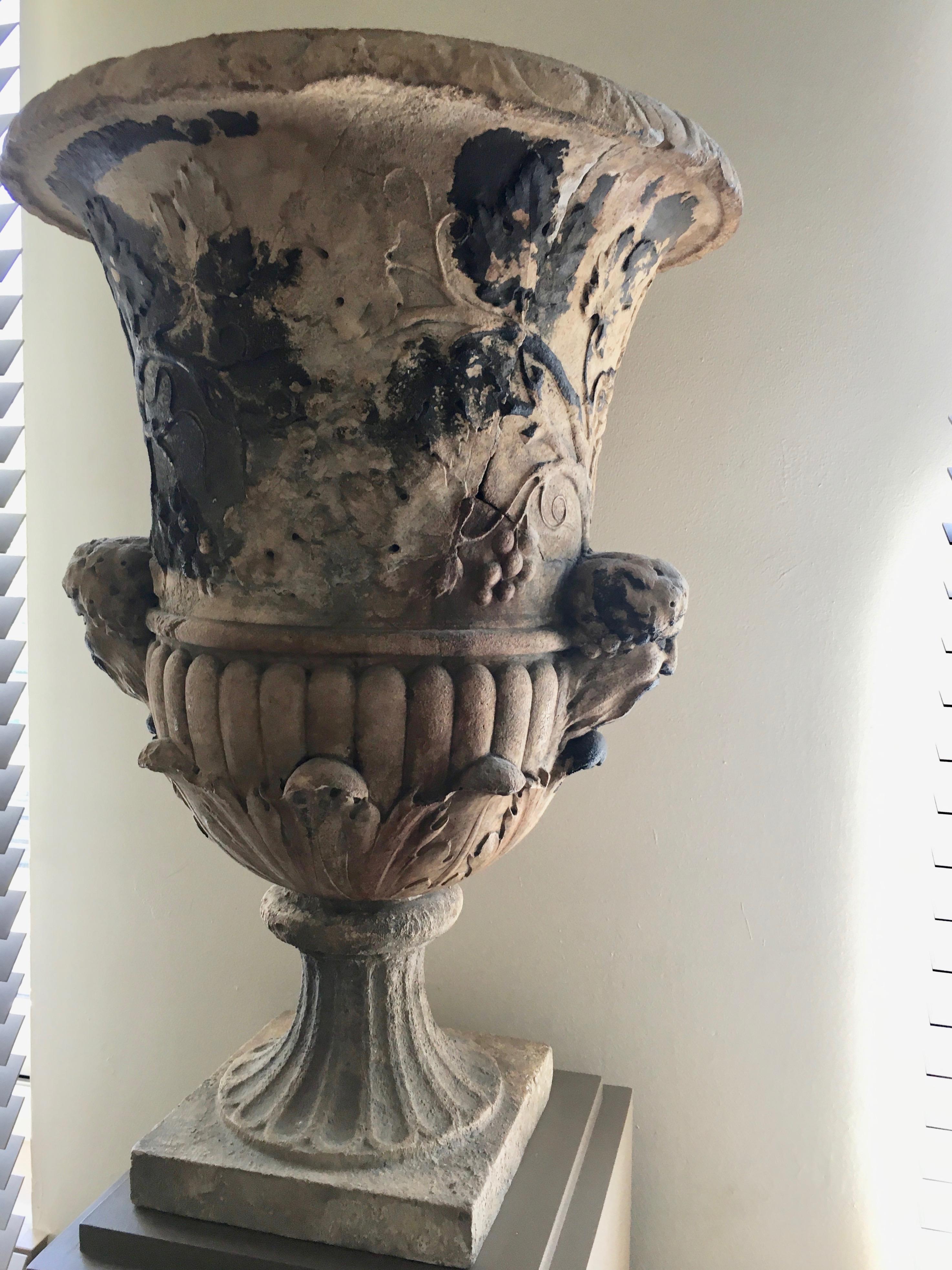 Spectacular 18th Century Carved Limestone Garden Vase, France 1780. For Sale 3