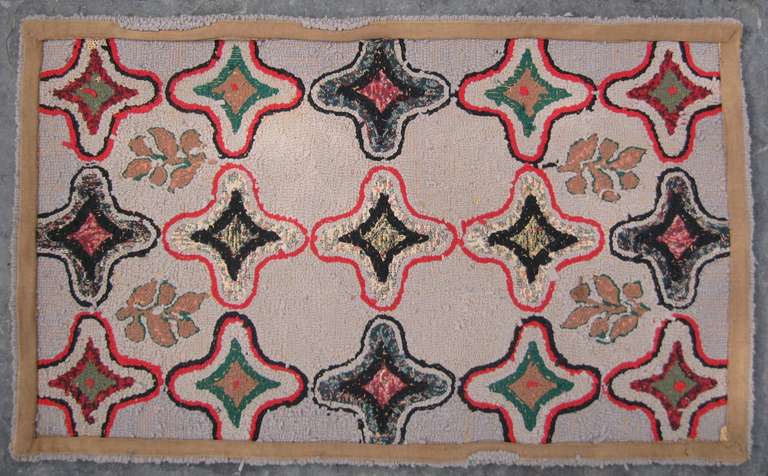 Spectacular 1920s Geometric American Folk Art Hook Rug For Sale 1