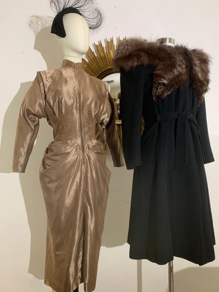 Spectacular 1940s Film Noir Gold/Black Checked Sateen Cocktail Dress w Hip  Drape at 1stDibs