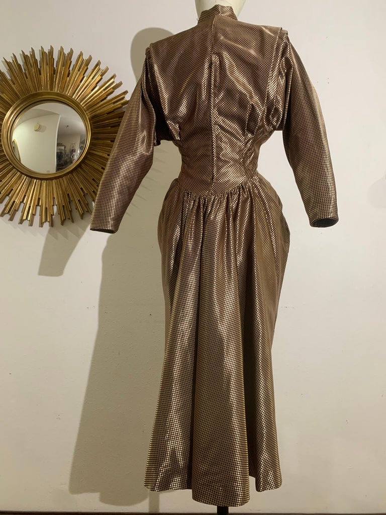 Spectacular 1940s Film Noir Gold/Black Checked Sateen Cocktail Dress w Hip Drape at 1stDibs Spectacular 1940s Film Noir Gold/Black Checked Sateen Cocktail Dress w Hip Drape at 1stDibs