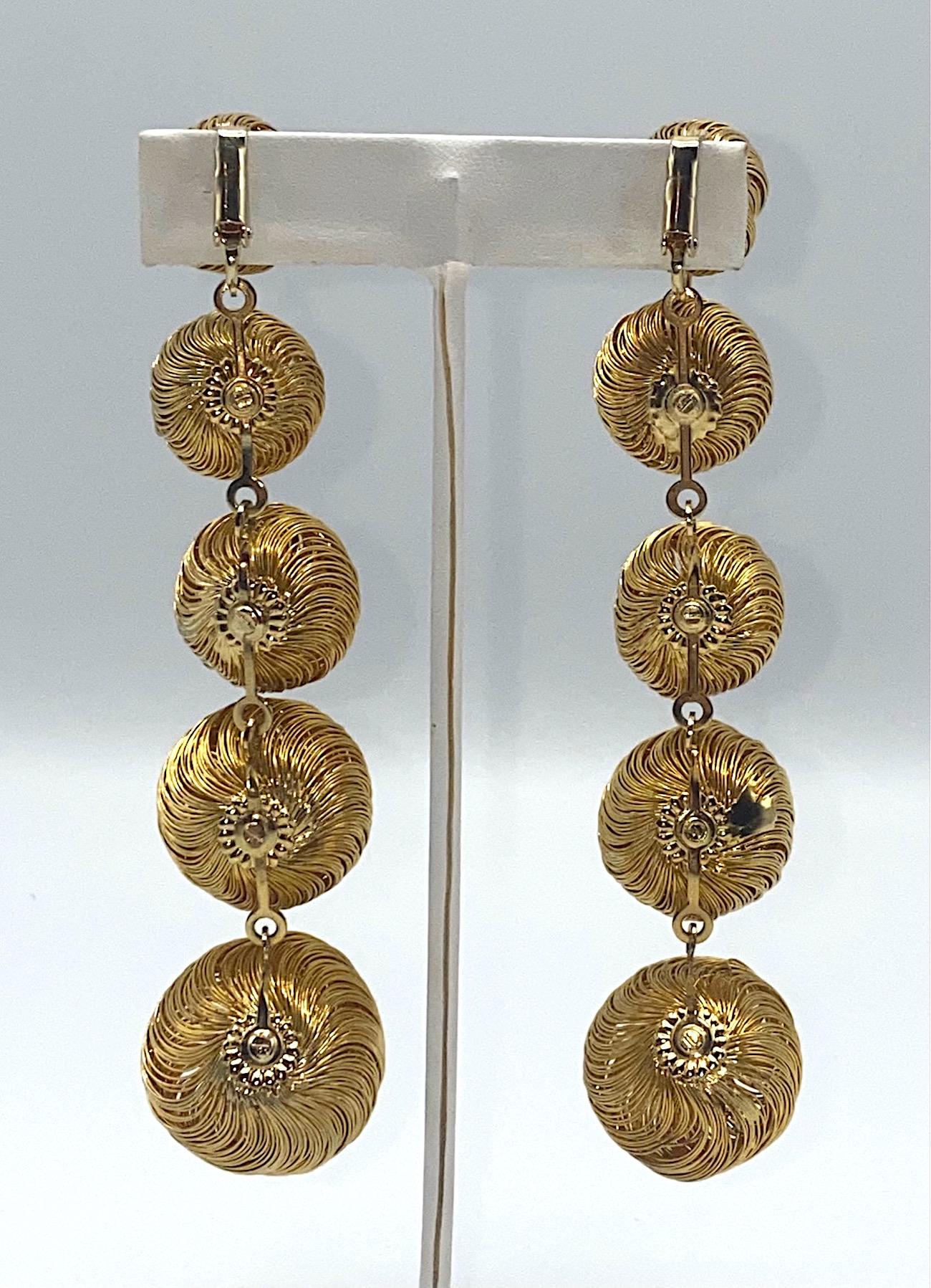 Spectacular 1960S Gold and Rhinestone Mod Long Earrings In Excellent Condition In New York, NY