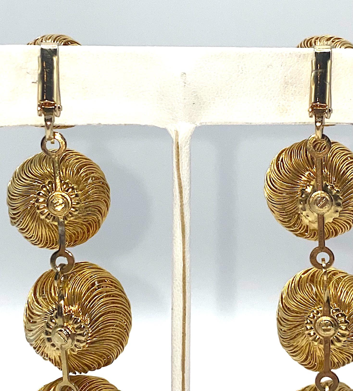 Women's Spectacular 1960S Gold and Rhinestone Mod Long Earrings