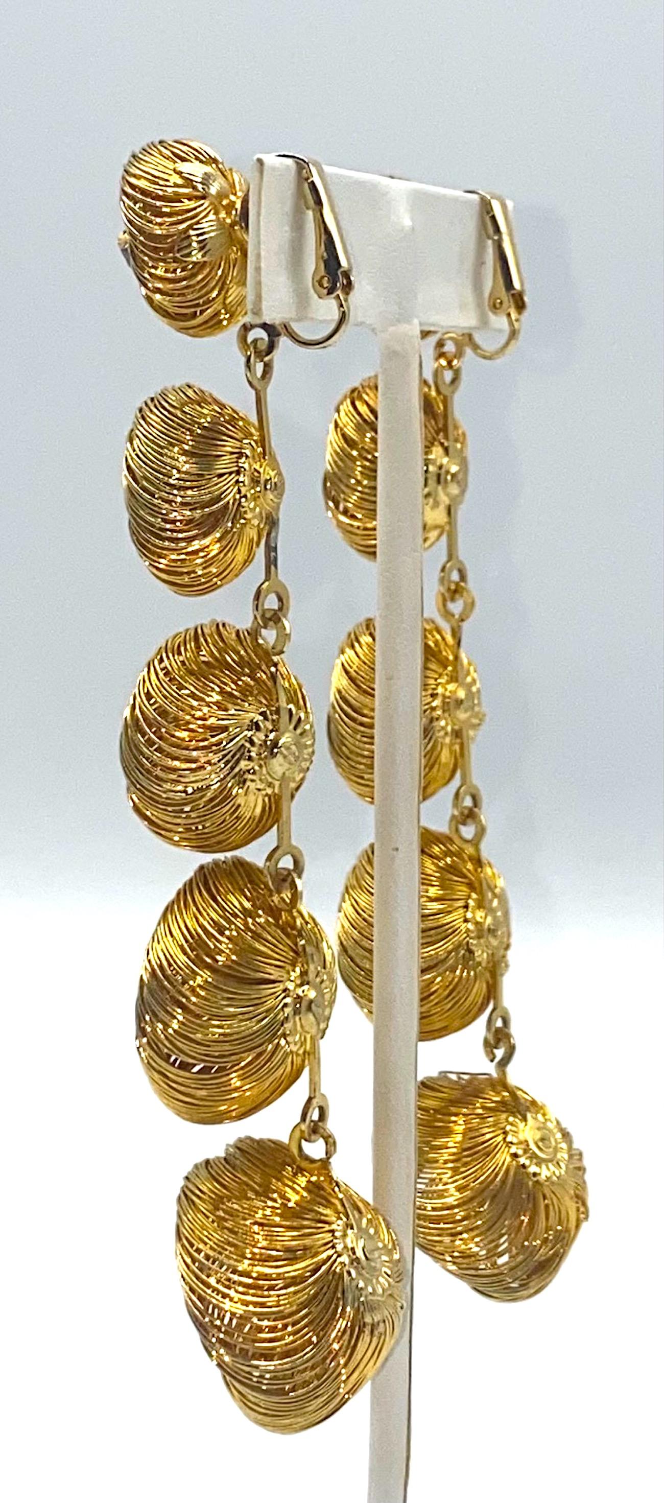 Spectacular 1960S Gold and Rhinestone Mod Long Earrings 1