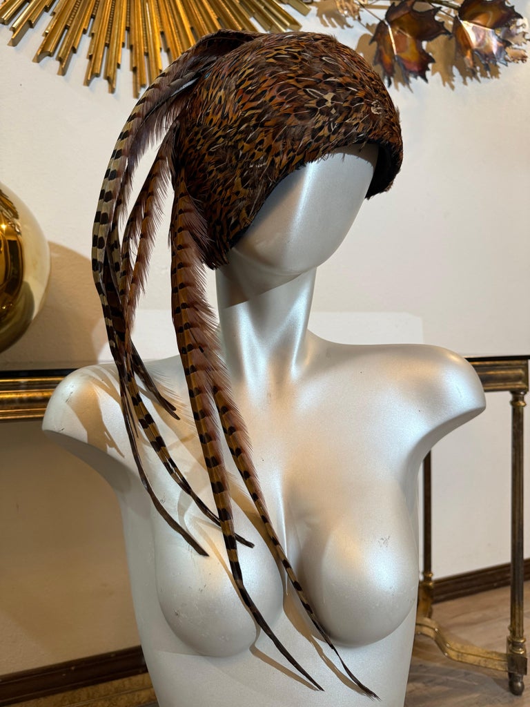 Spectacular 1960s Jack McConnell Pheasant Feather Cloche Hat  display picture 2