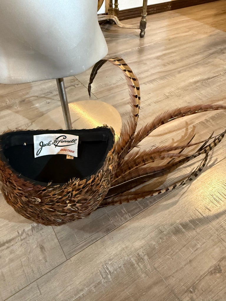 Spectacular 1960s Jack McConnell Pheasant Feather Cloche Hat w Huge Tail Feather Spectacular 1960s Jack McConnell Pheasant Feather Cloche Hat  main image 2