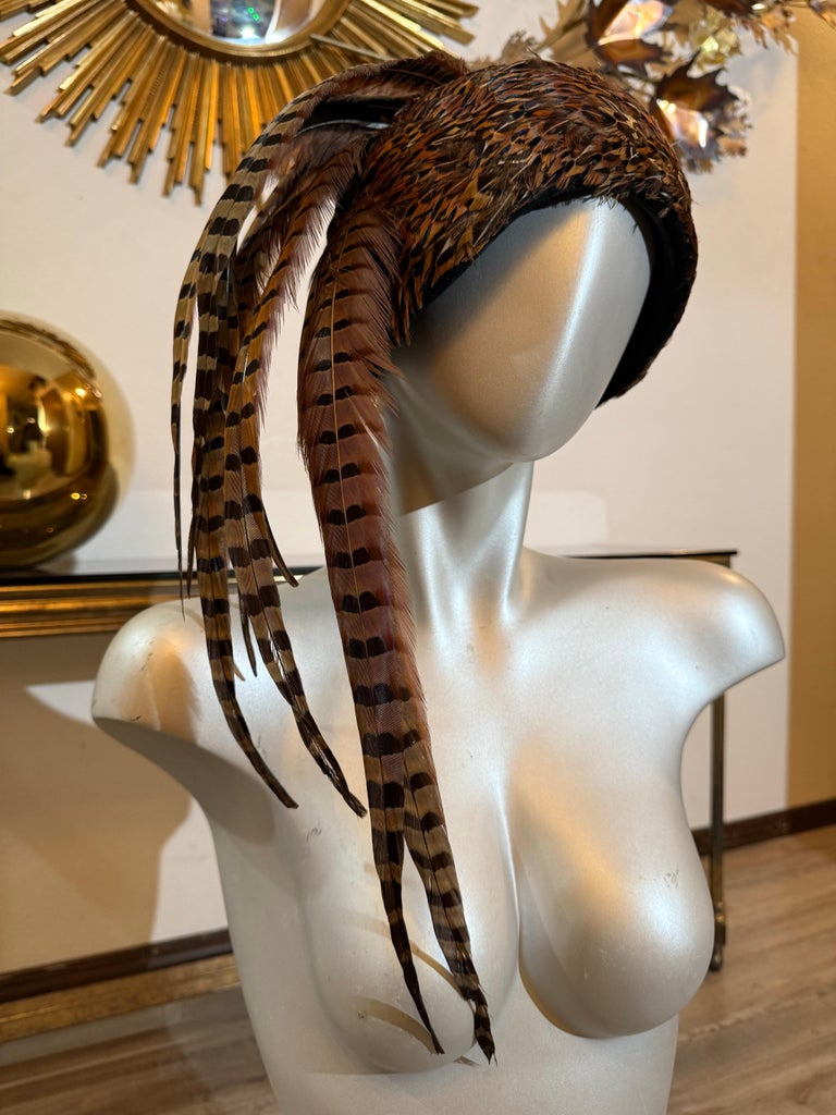 Spectacular 1960s Jack McConnell Pheasant Feather Cloche Hat  display picture 3