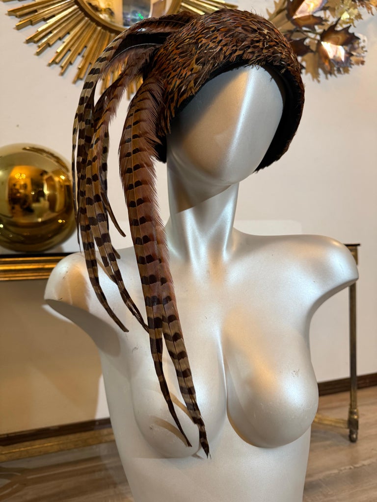 Spectacular 1960s Jack McConnell Pheasant Feather Cloche Hat  display picture 2