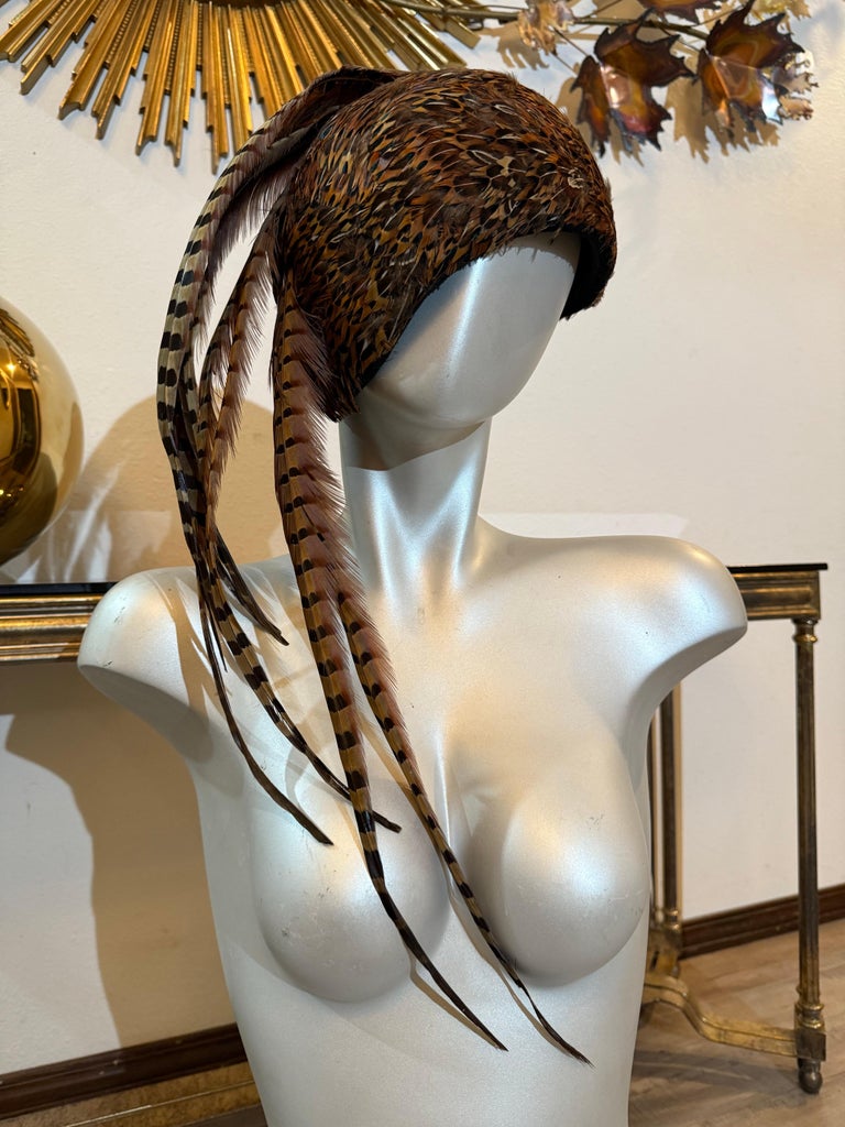 Spectacular 1960s Jack McConnell Pheasant Feather Cloche Hat  display picture 3