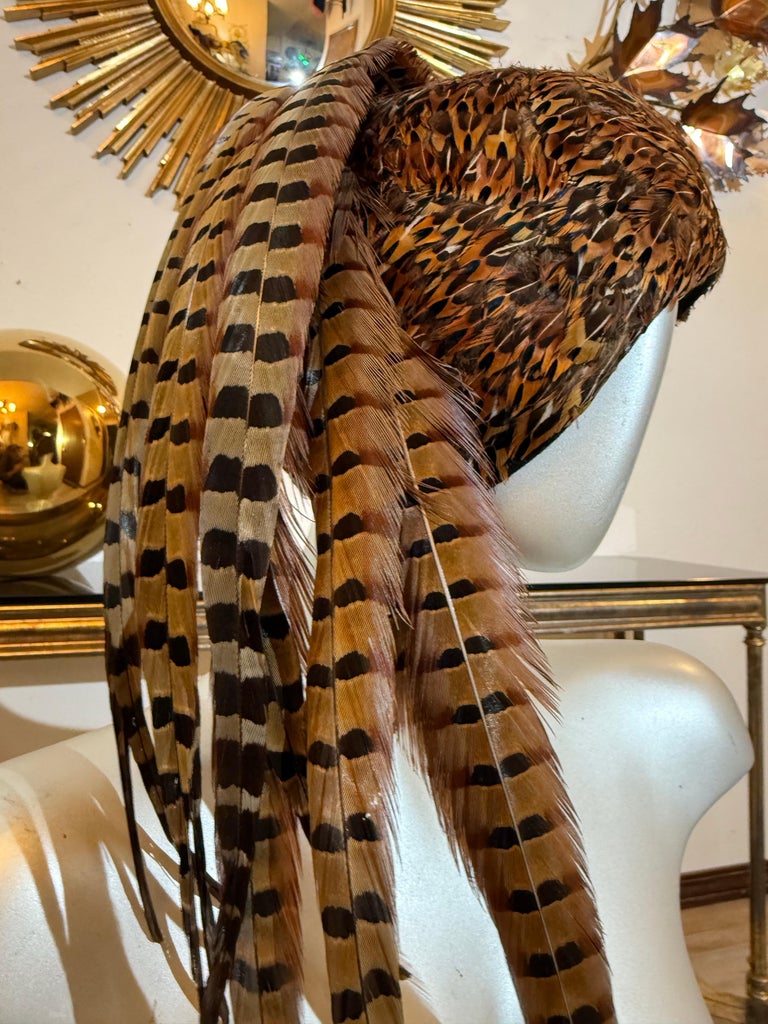 Spectacular 1960s Jack McConnell Pheasant Feather Cloche Hat 