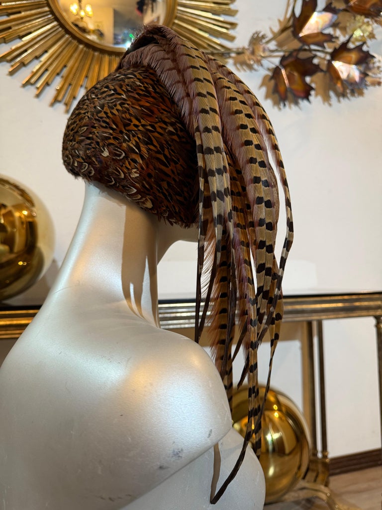 Spectacular 1960s Jack McConnell Pheasant Feather Cloche Hat w Huge Tail Feather Spectacular 1960s Jack McConnell Pheasant Feather Cloche Hat  main image 3