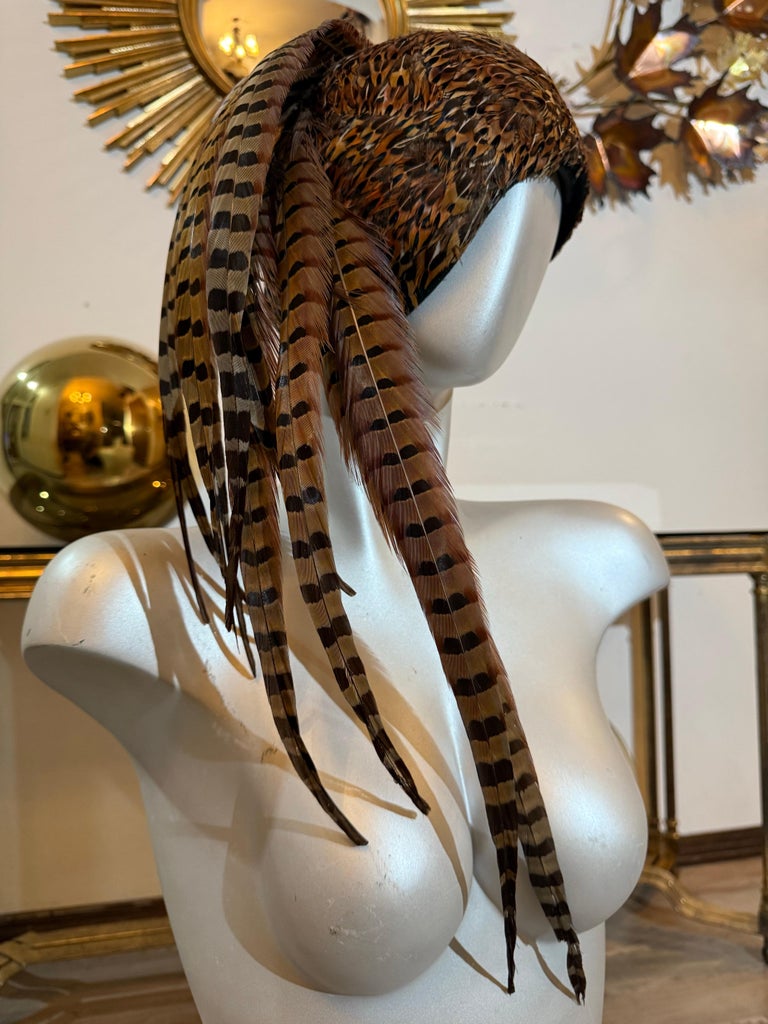 Vintage Jack Mconnell Feather Mustard Large Hat Vintage 1970s Jack McConnell Feather Hat Wide Brim Red  main image 2