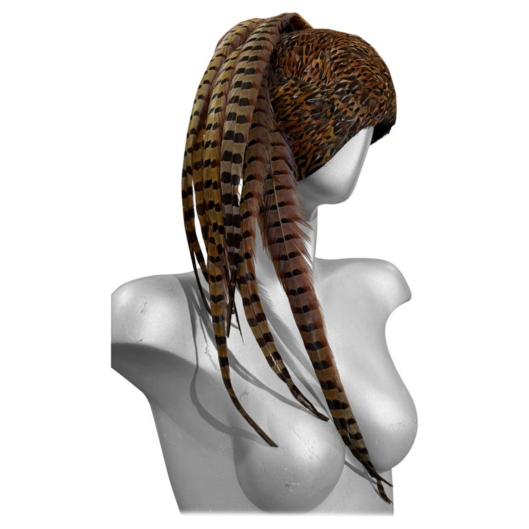 Spectacular 1960s Jack McConnell Pheasant Feather Cloche Hat  display picture 1