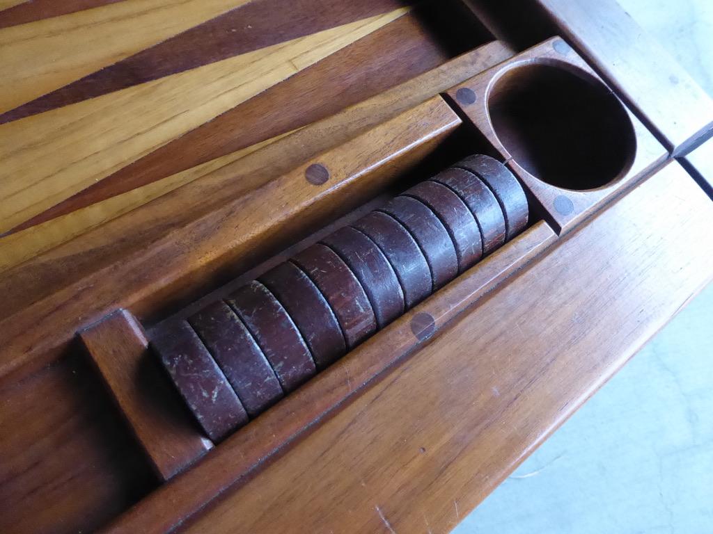 Spectacular 1970s Artisan-Made Backgammon Table with Checkers 3