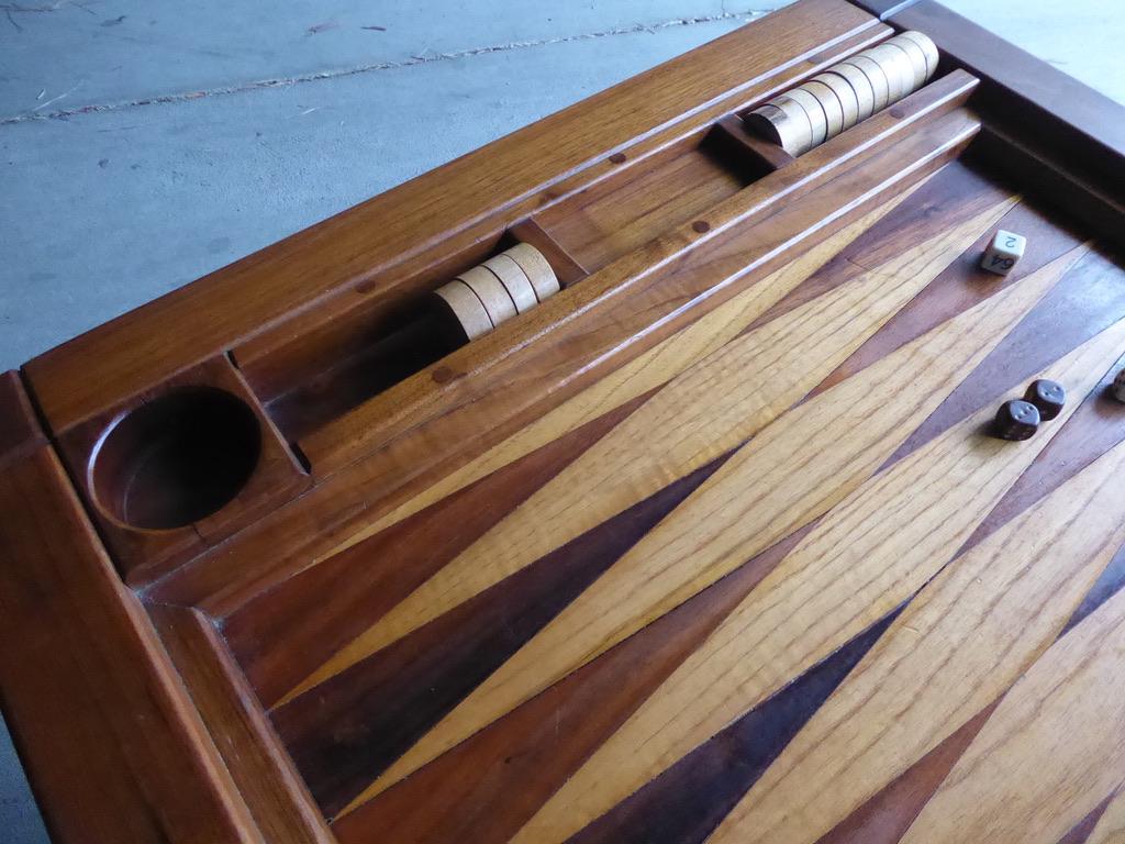 Spectacular 1970s Artisan-Made Backgammon Table with Checkers 4