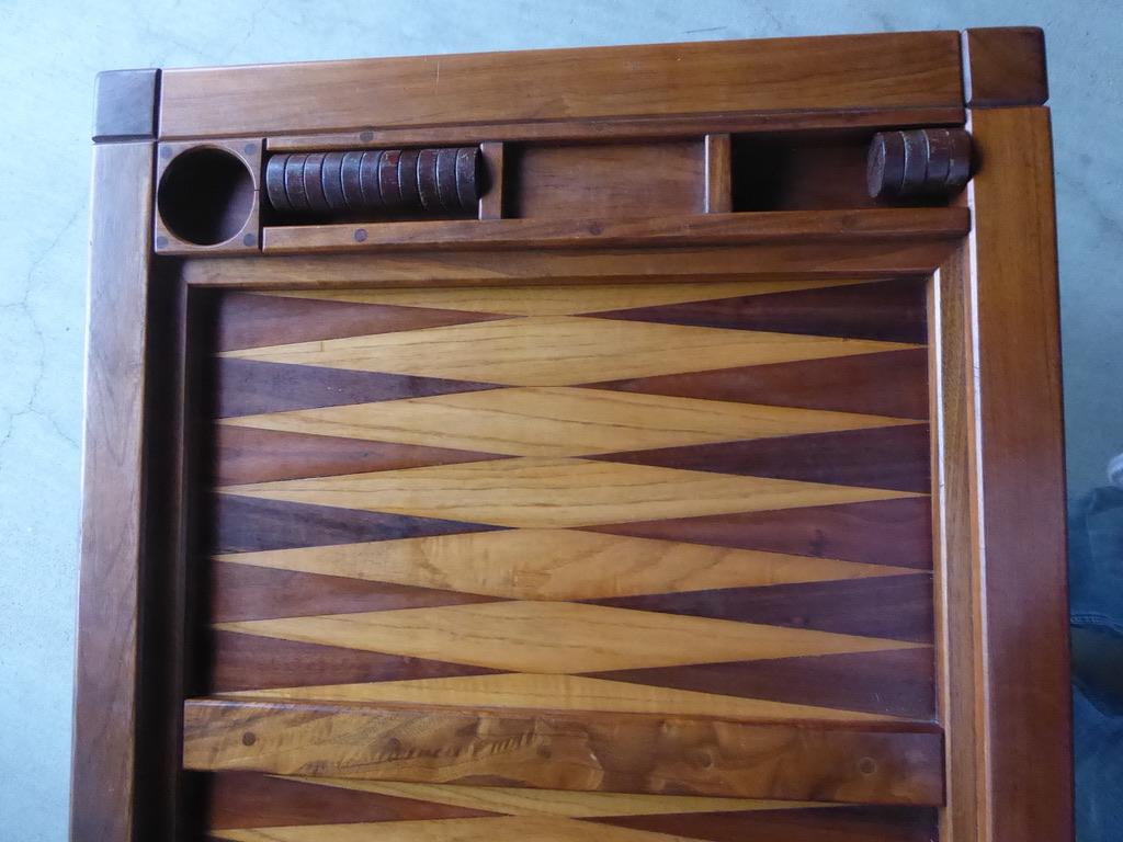 Spectacular 1970s Artisan-Made Backgammon Table with Checkers 6