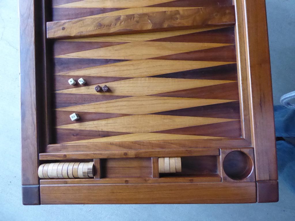 Spectacular 1970s Artisan-Made Backgammon Table with Checkers 7