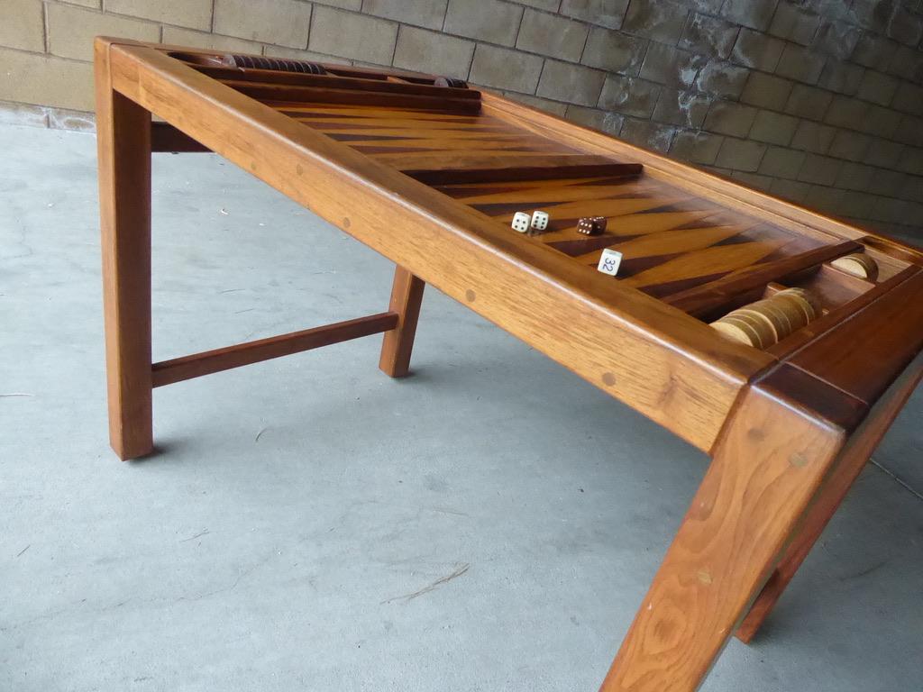 Spectacular 1970s Artisan-Made Backgammon Table with Checkers 10