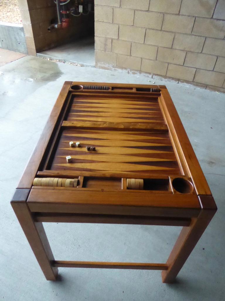 Spectacular 1970s Artisan-Made Backgammon Table with Checkers 12