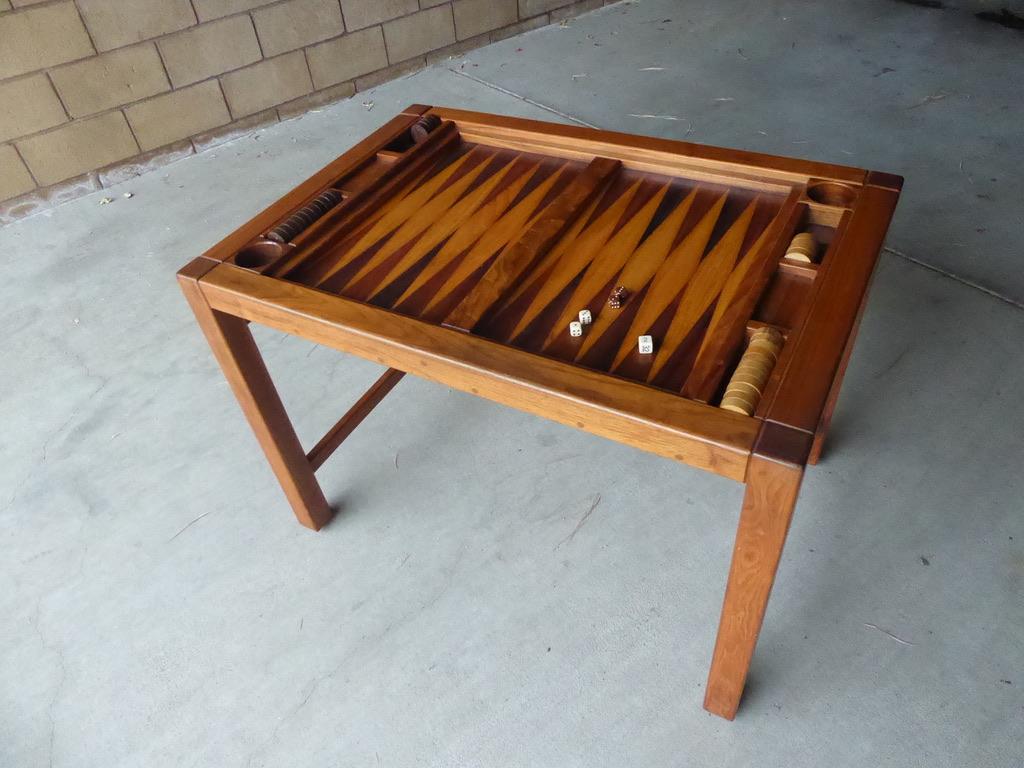 Mid-Century Modern Spectacular 1970s Artisan-Made Backgammon Table with Checkers