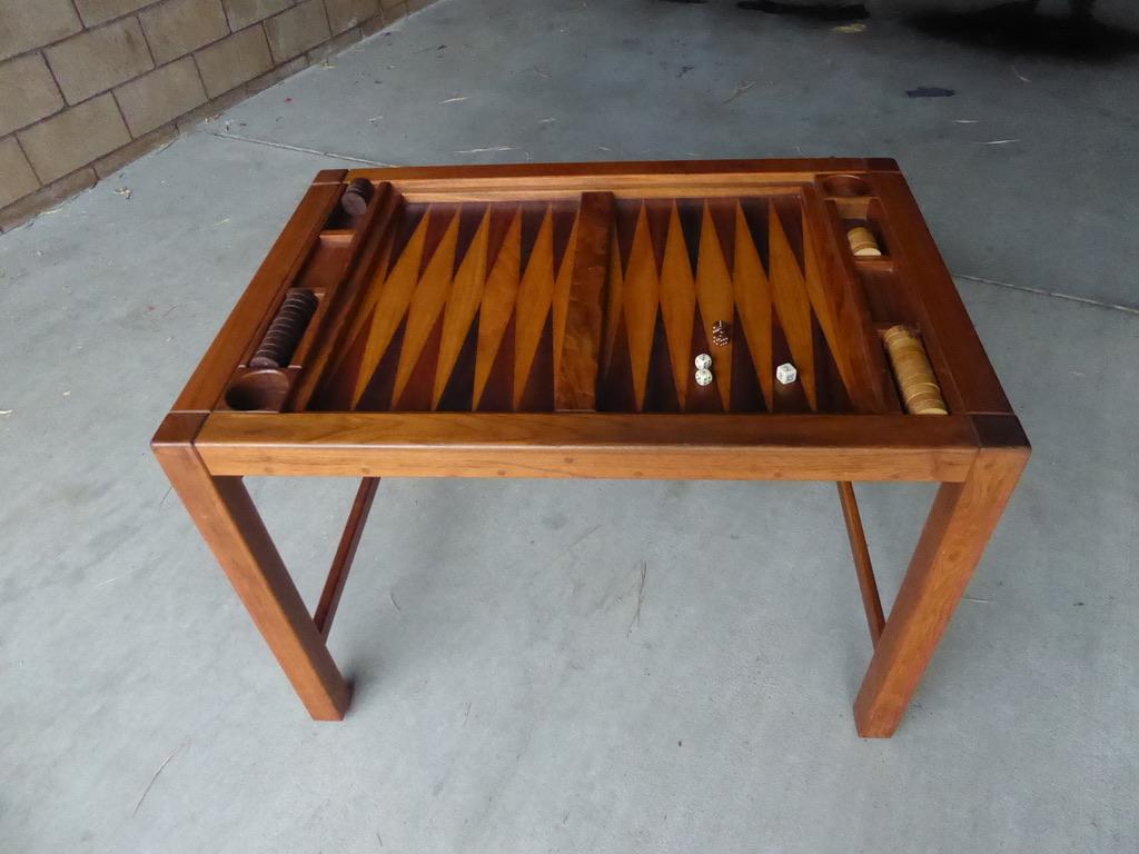 American Spectacular 1970s Artisan-Made Backgammon Table with Checkers