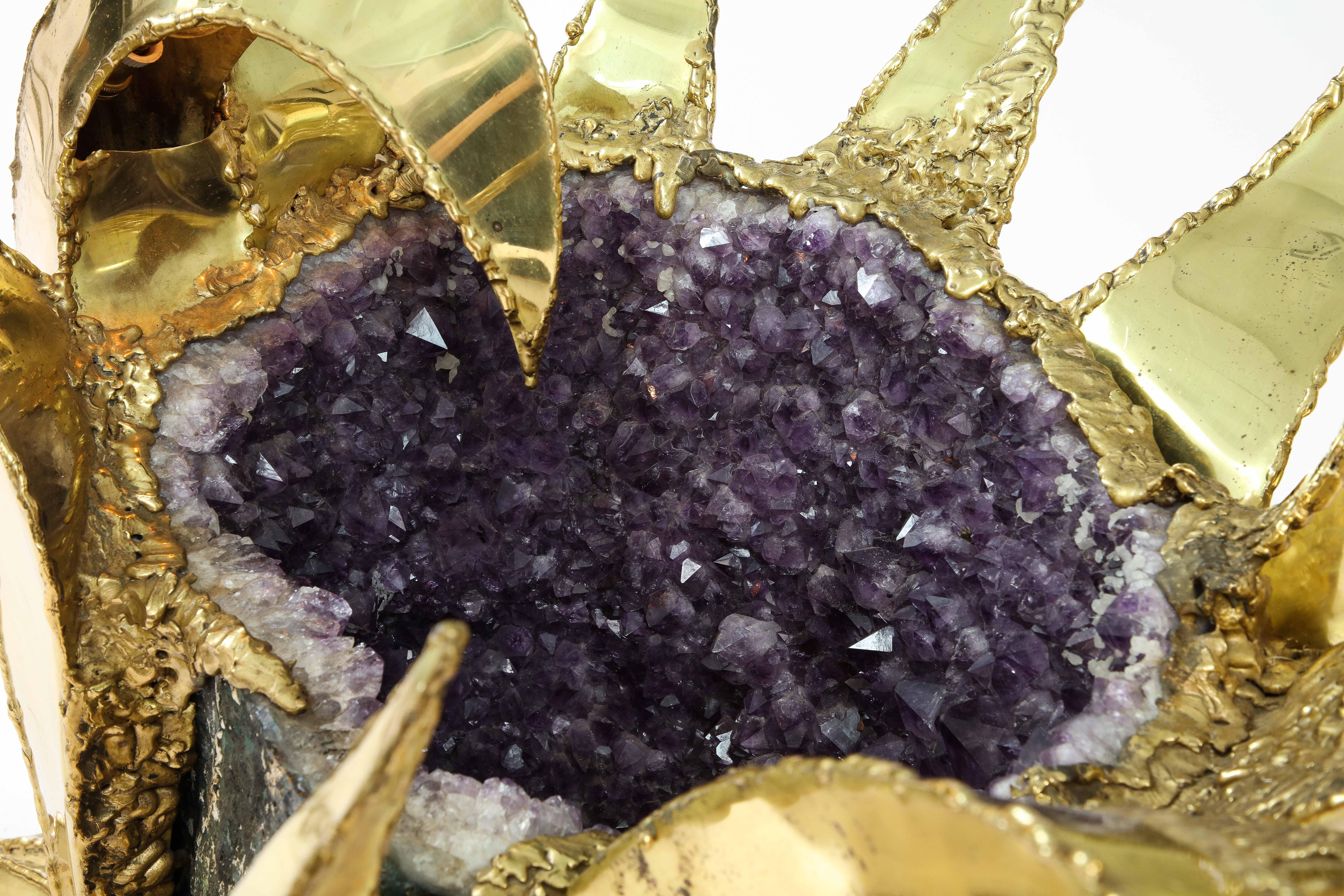 Spectacular 1970's Brutalist Amethyst Geode Table In Good Condition For Sale In New York, NY