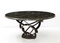 Spectacular 1970's Mid Century Modern Forged Steel and Labradorite Stone Table