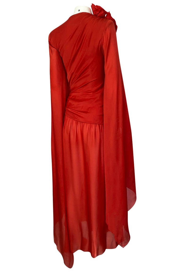 Spectacular 1970s Nina Ricci Haute Couture Draped Angel Wing Red Silk ...