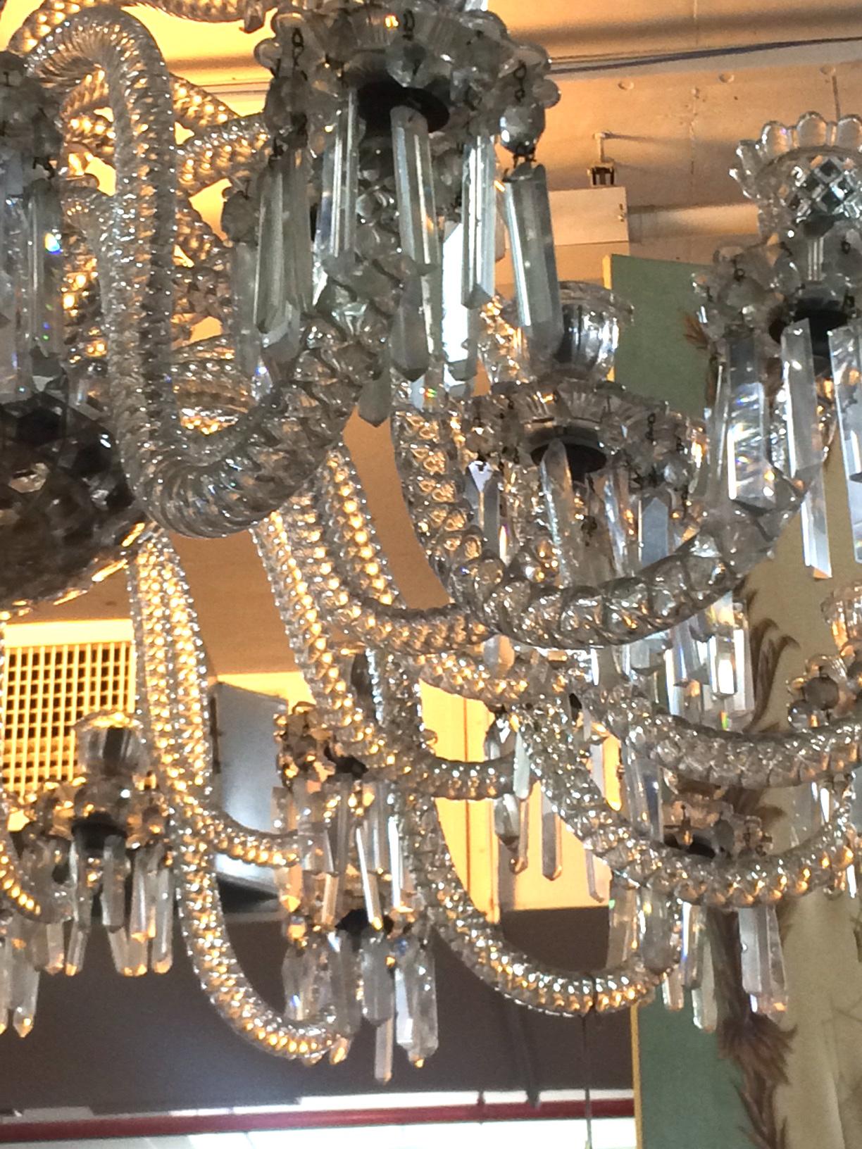 19th Century Osler English 2-Tier Swirl Crystal Chandelier For Sale