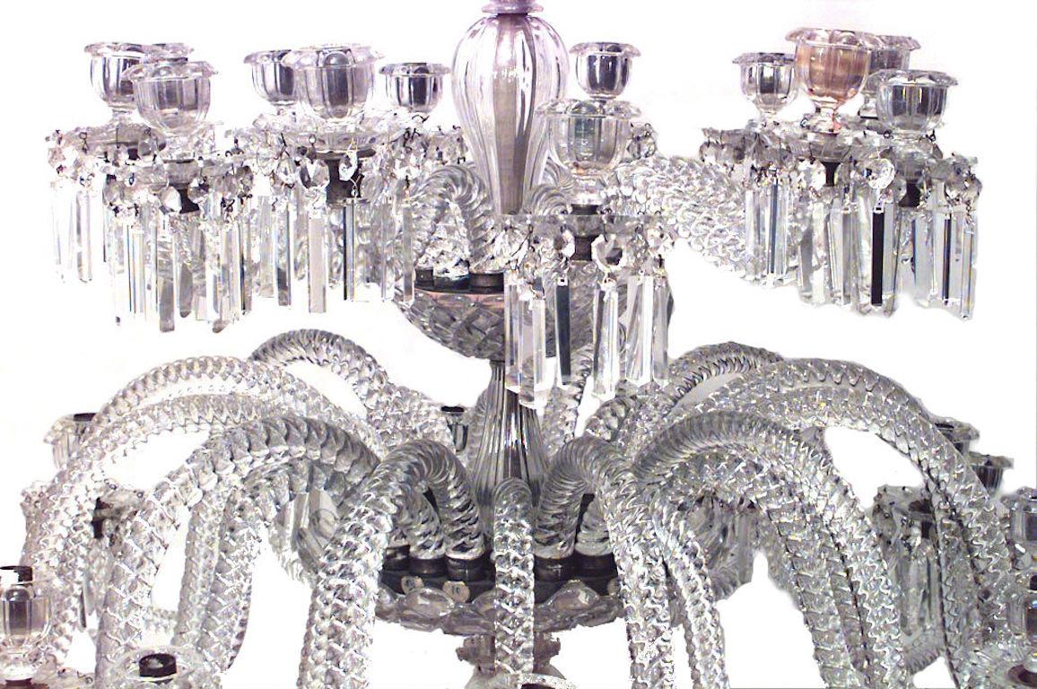 Neoclassico Lampadario Osler English a 2 livelli con cristalli a spirale in vendita