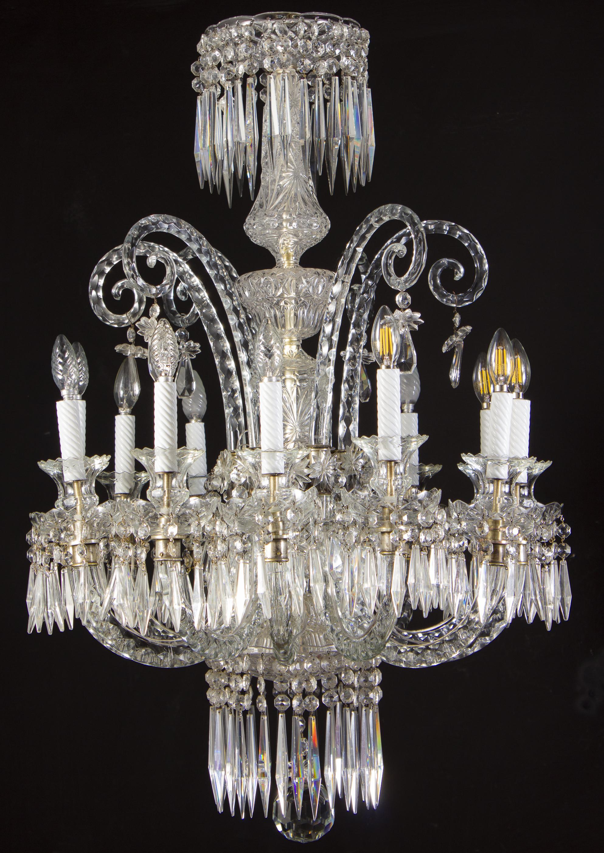 Fabulous French crystal 12 arms  Chandelier . The frame, made of silver plated brass. Replacing the wax candles, the first processing pattern in 