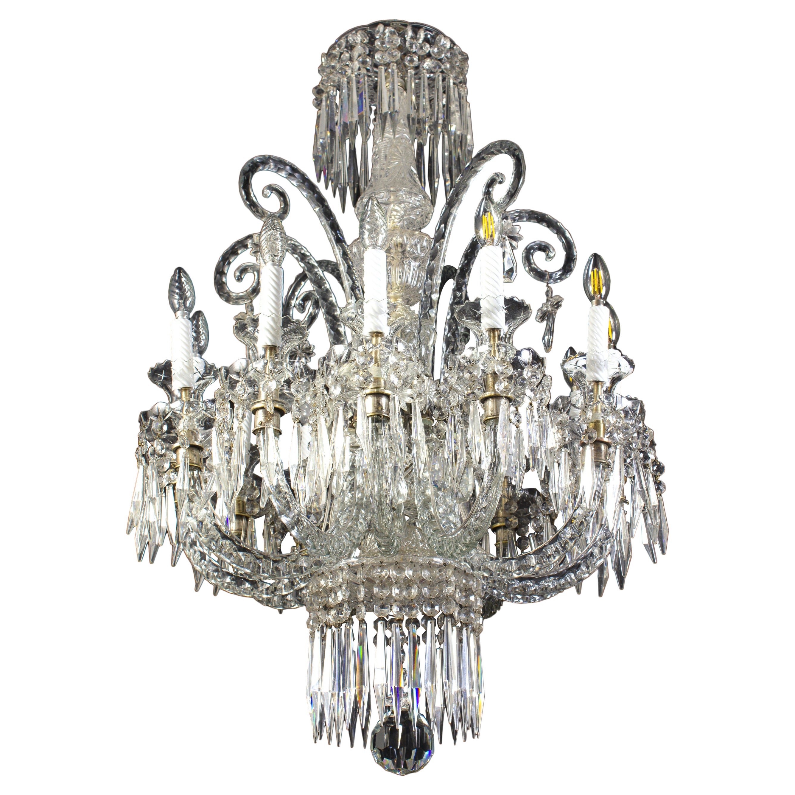 Spectaculaire lustre français en cristal du 19ème siècle, années 1880