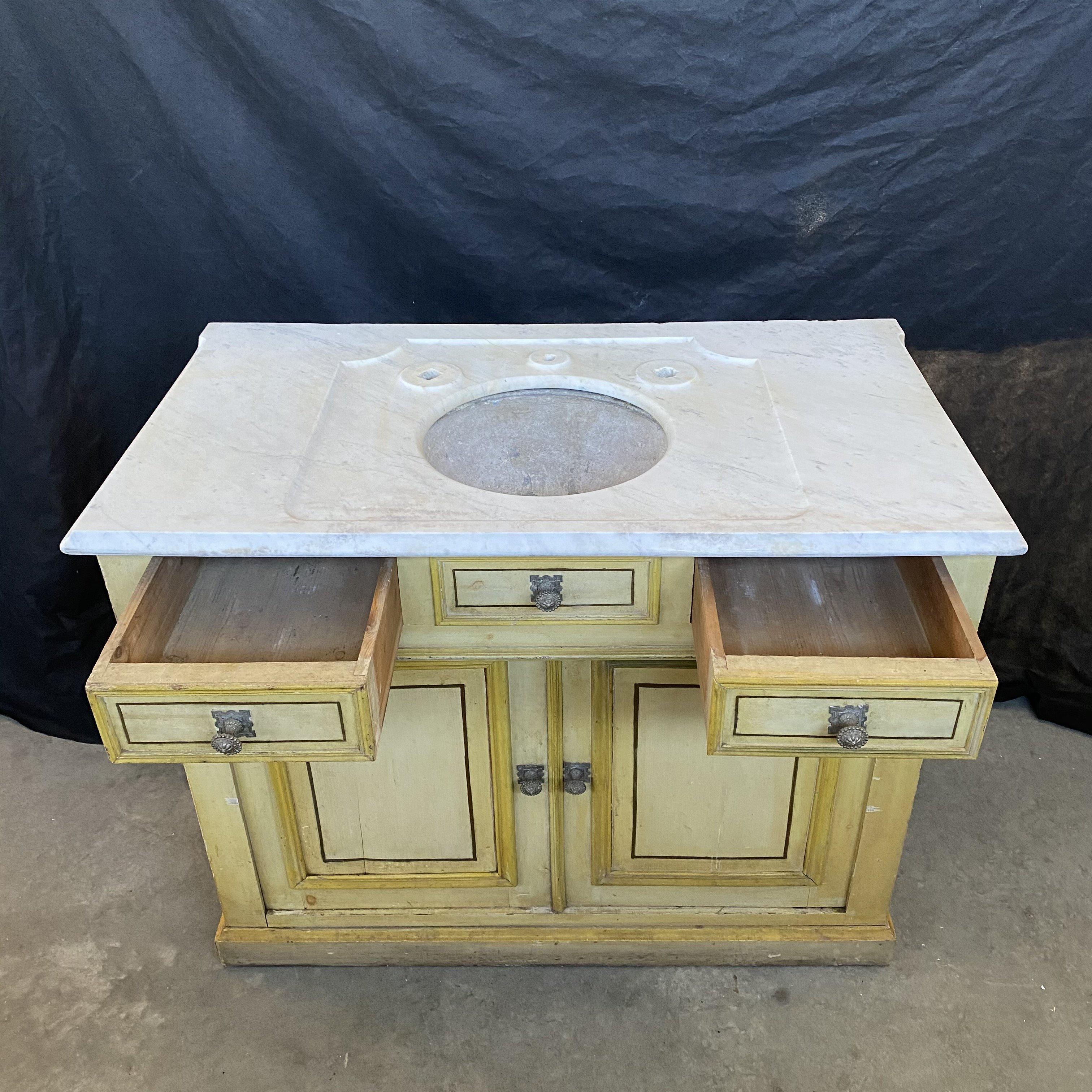 Spectacular 19th Century French Marble Countertop Sink Cabinet For Sale 13