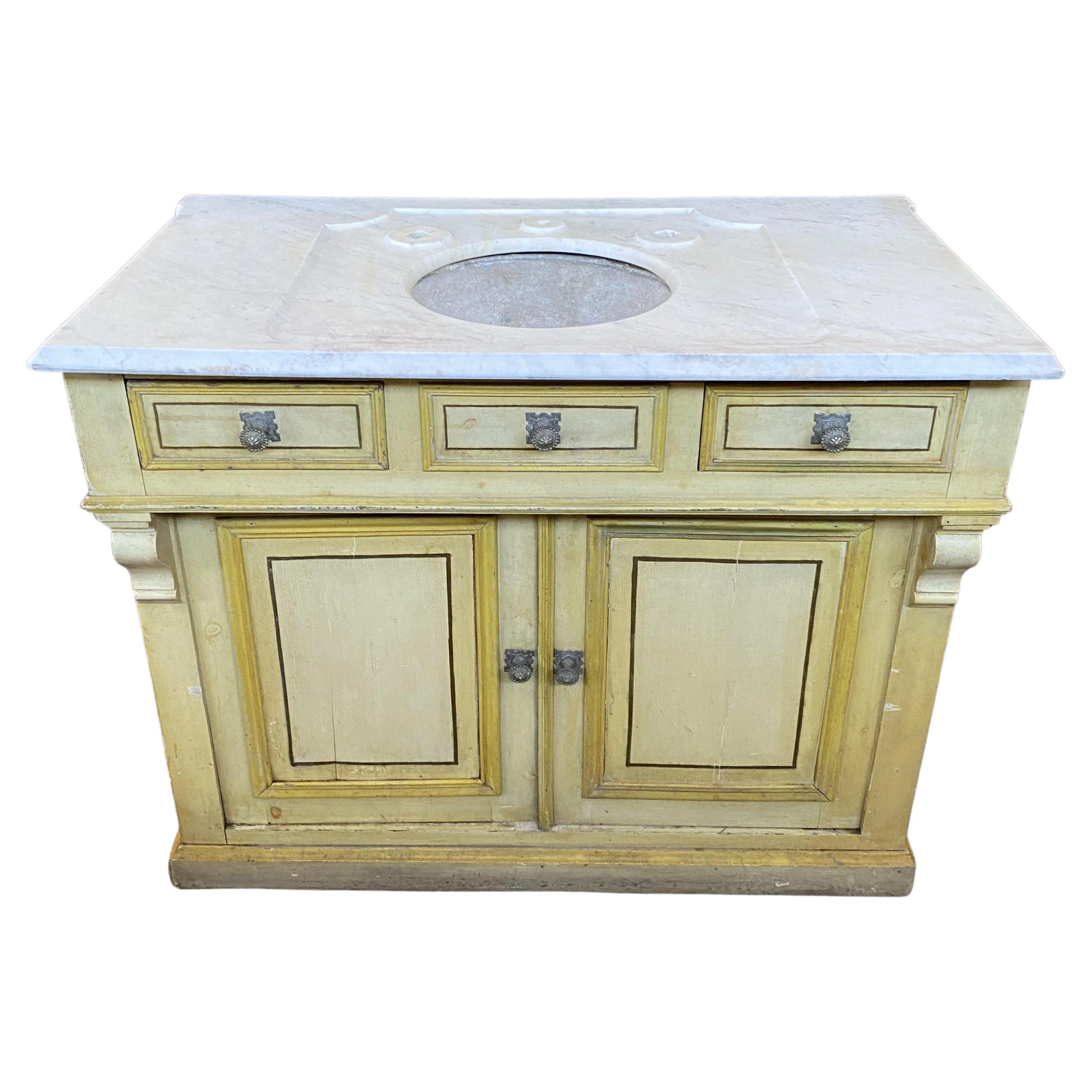 Spectacular 19th Century French Marble Countertop Sink Cabinet